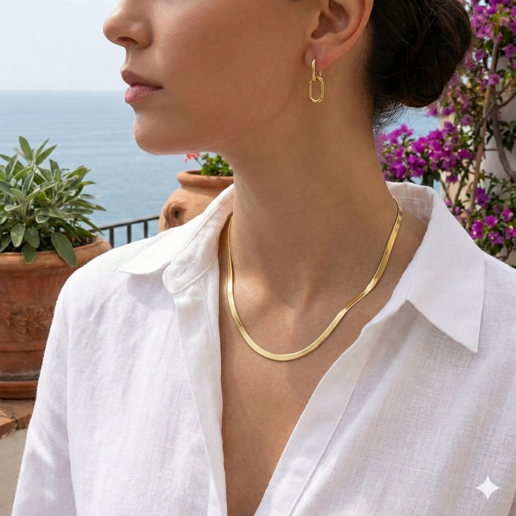 Gold Herringbone Flat Snake Chain Necklace