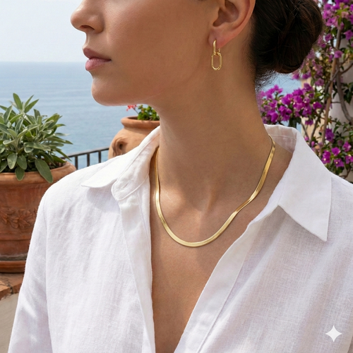 Gold Herringbone Flat Snake Chain Necklace
