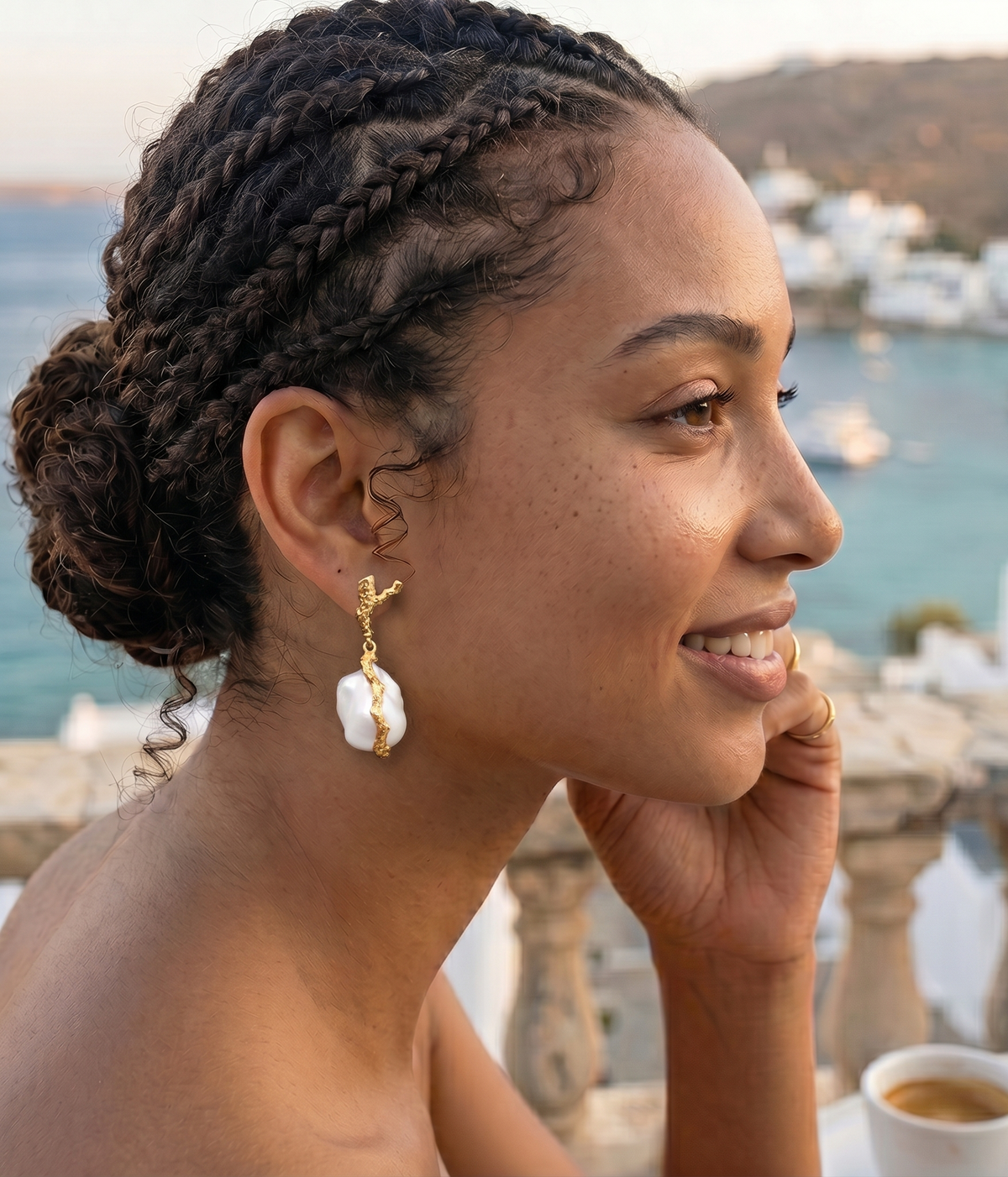 Gilded Coral Branch Earrings with Baroque Pearls