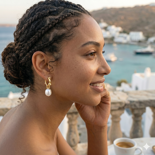 Baroque Pearl Drop Huggie Hoop Earrings
