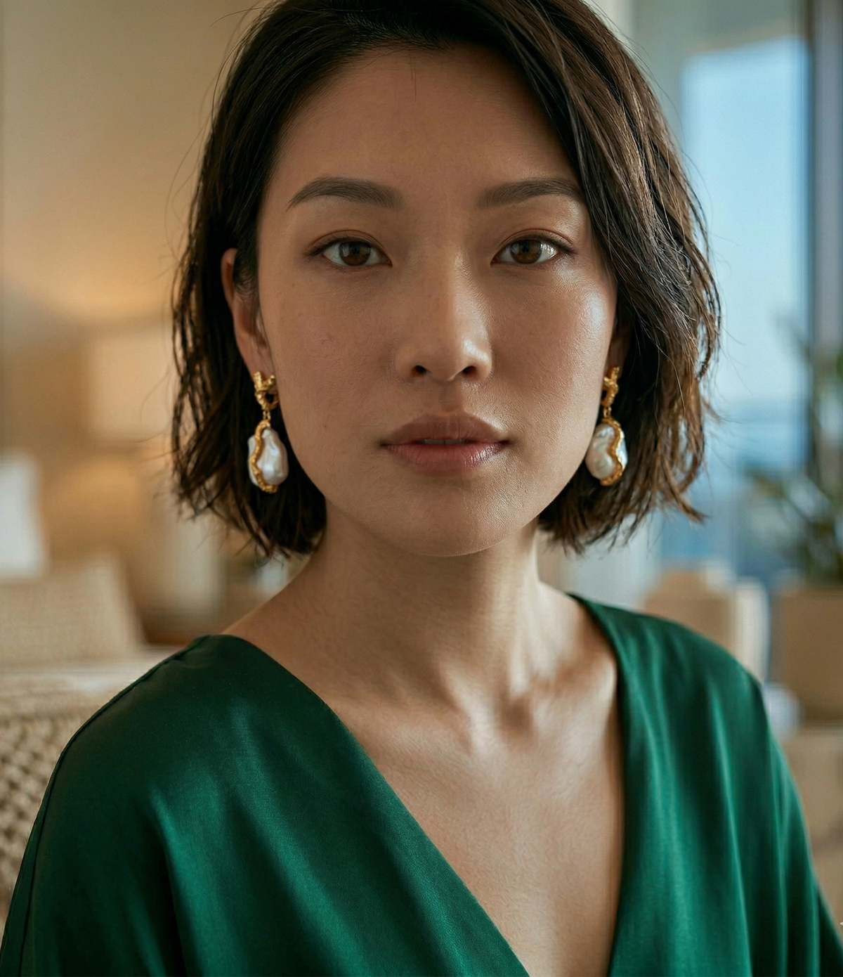 Gilded Coral Branch Earrings with Baroque Pearls