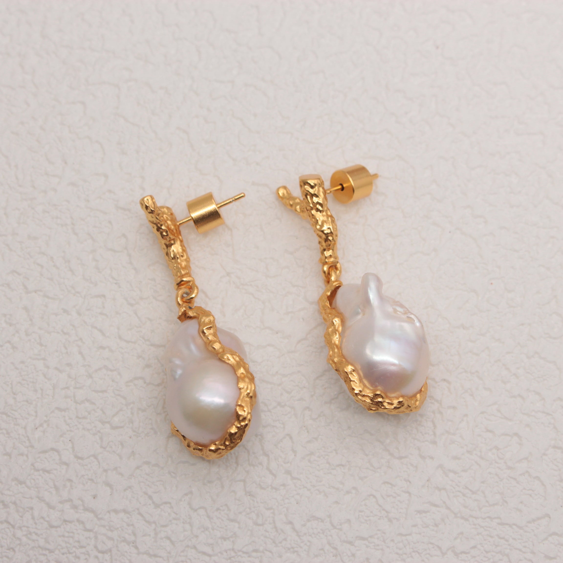 Gilded Coral Branch Earrings with Baroque Pearls