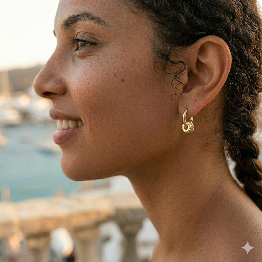 Triple-Ring Pave Huggie Earrings