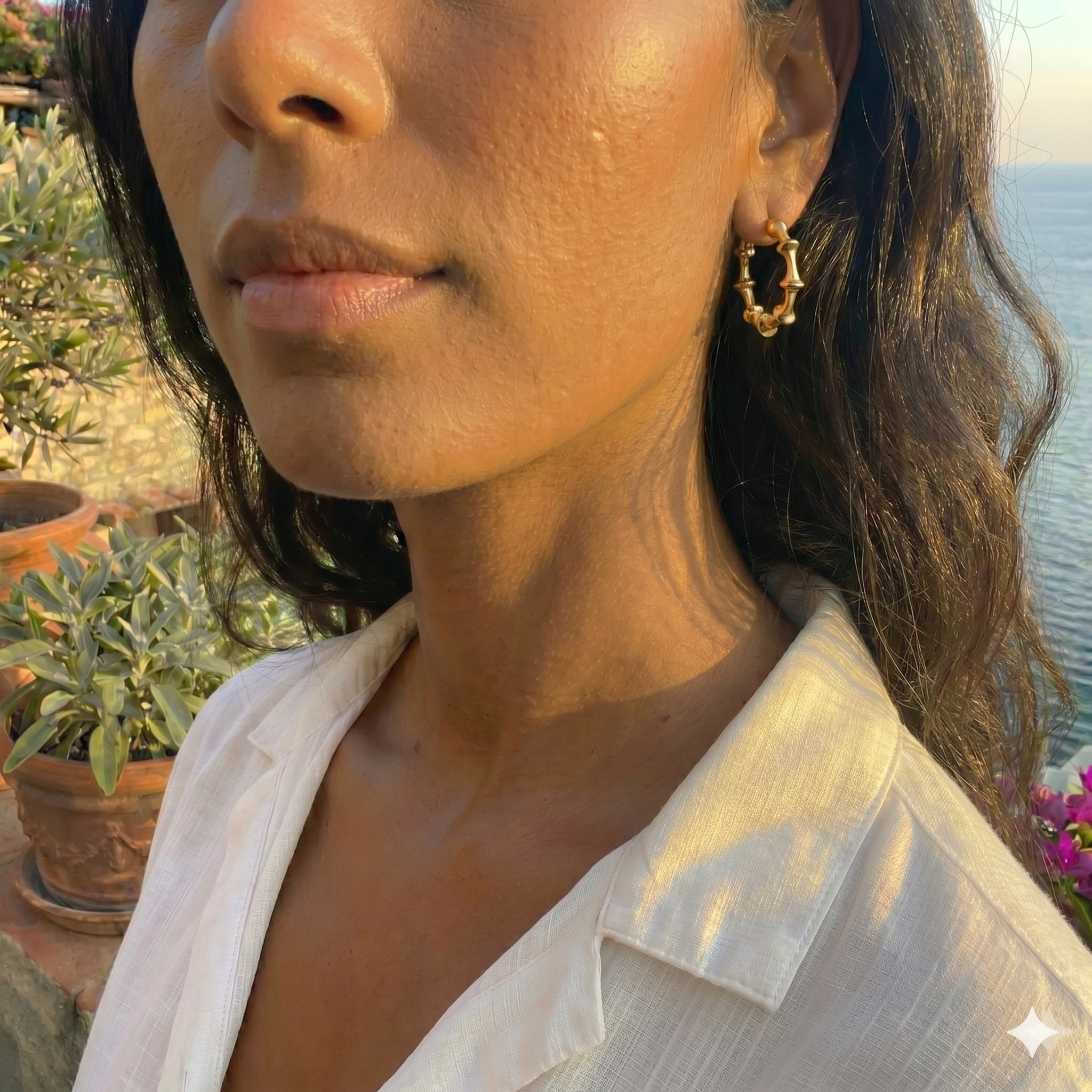 Sculptural Bamboo-Inspired Huggie Hoops