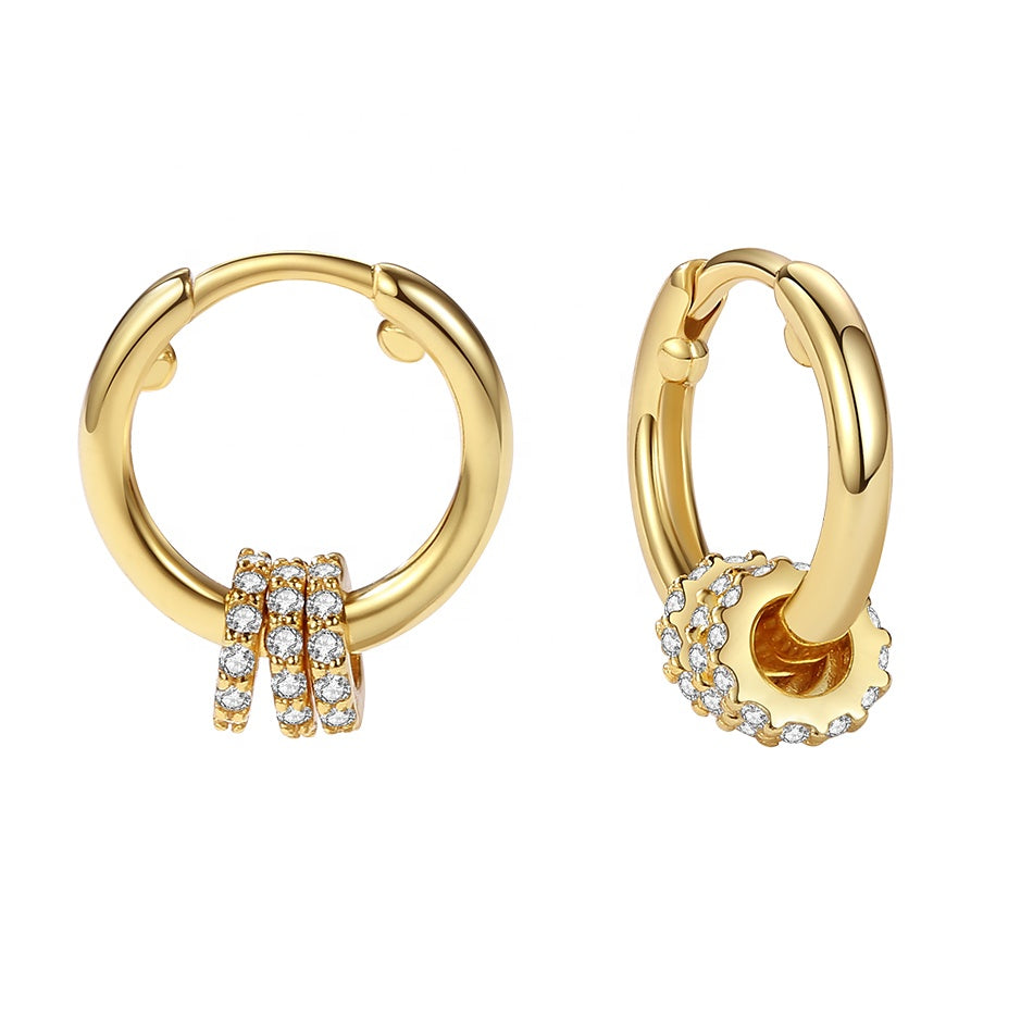 Triple-Ring Pave Huggie Earrings