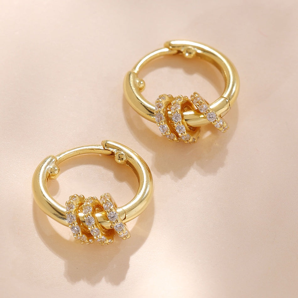 Triple-Ring Pave Huggie Earrings