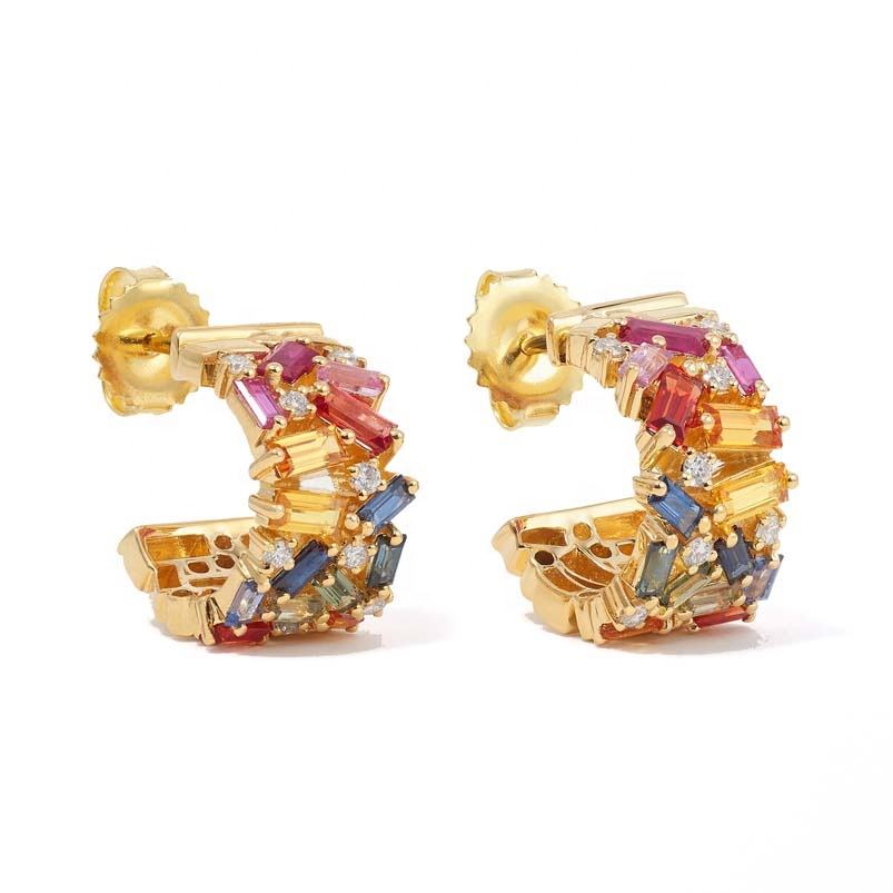 Mosaic Multi-Gemstone Baguette Earrings