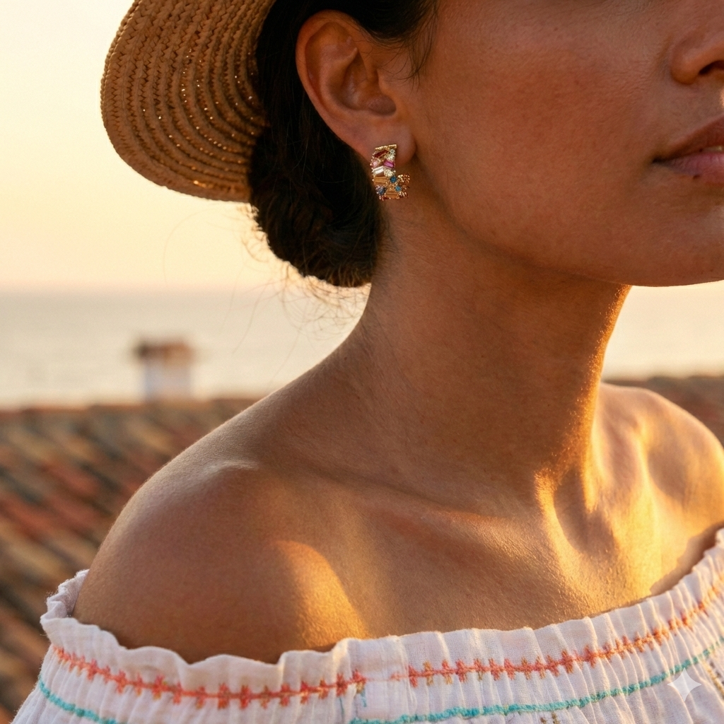 Mosaic Multi-Gemstone Baguette Earrings