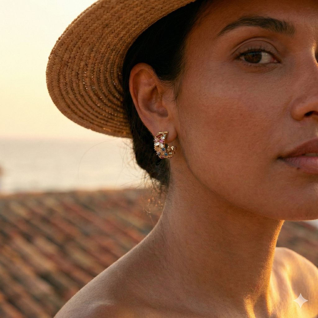 Mosaic Multi-Gemstone Baguette Earrings