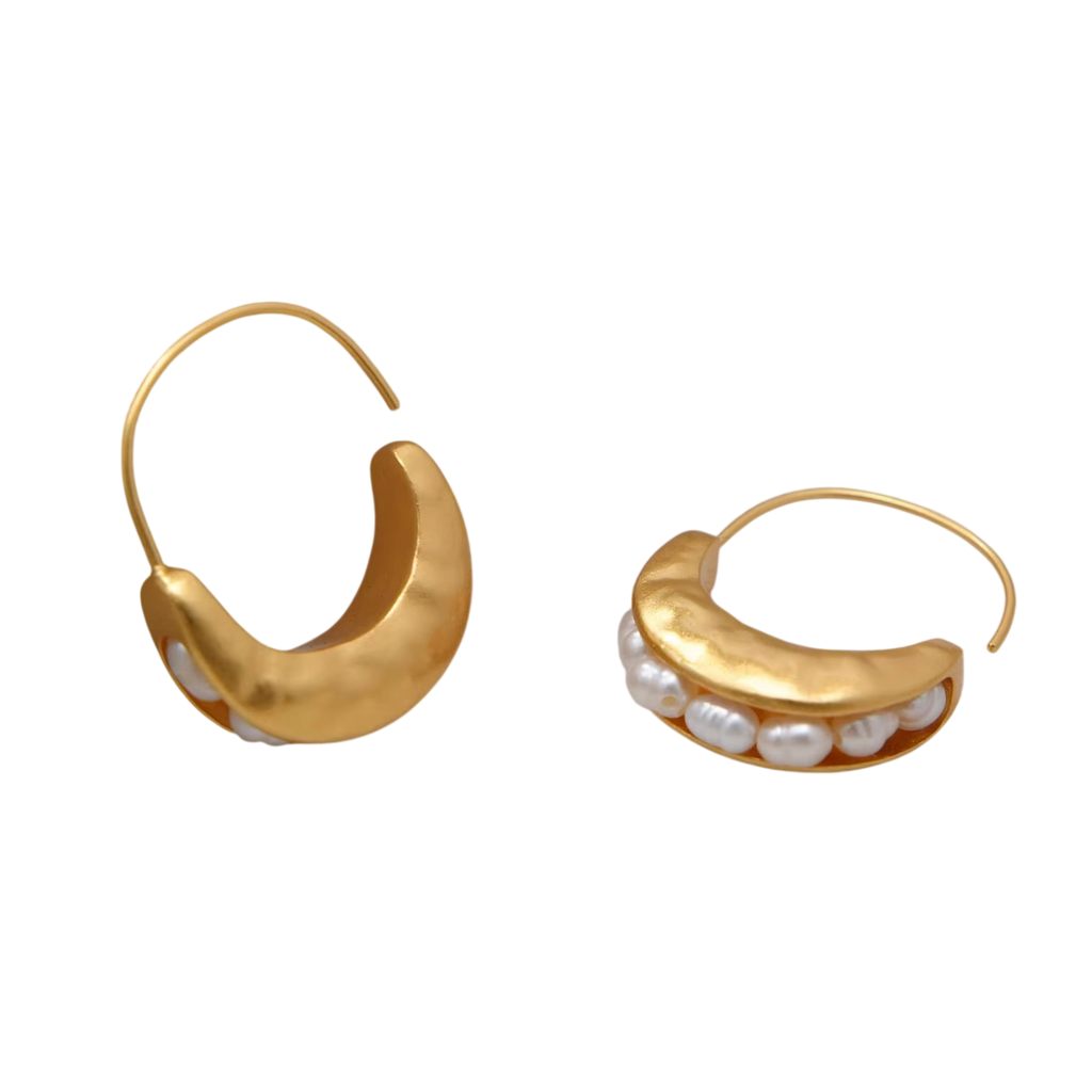 Vintage Crescent Hoops with Freshwater Pearls