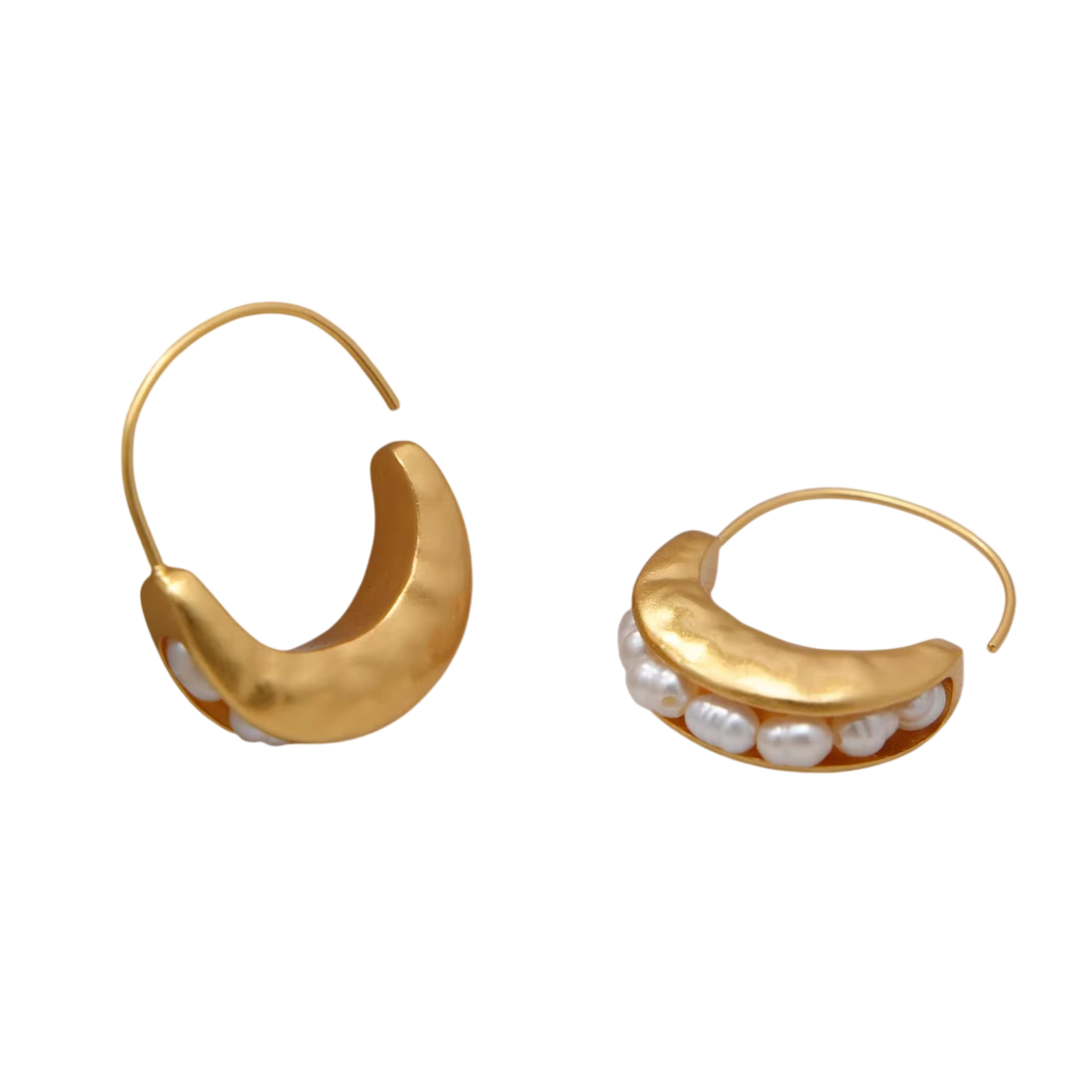 Vintage Crescent Hoops with Freshwater Pearls