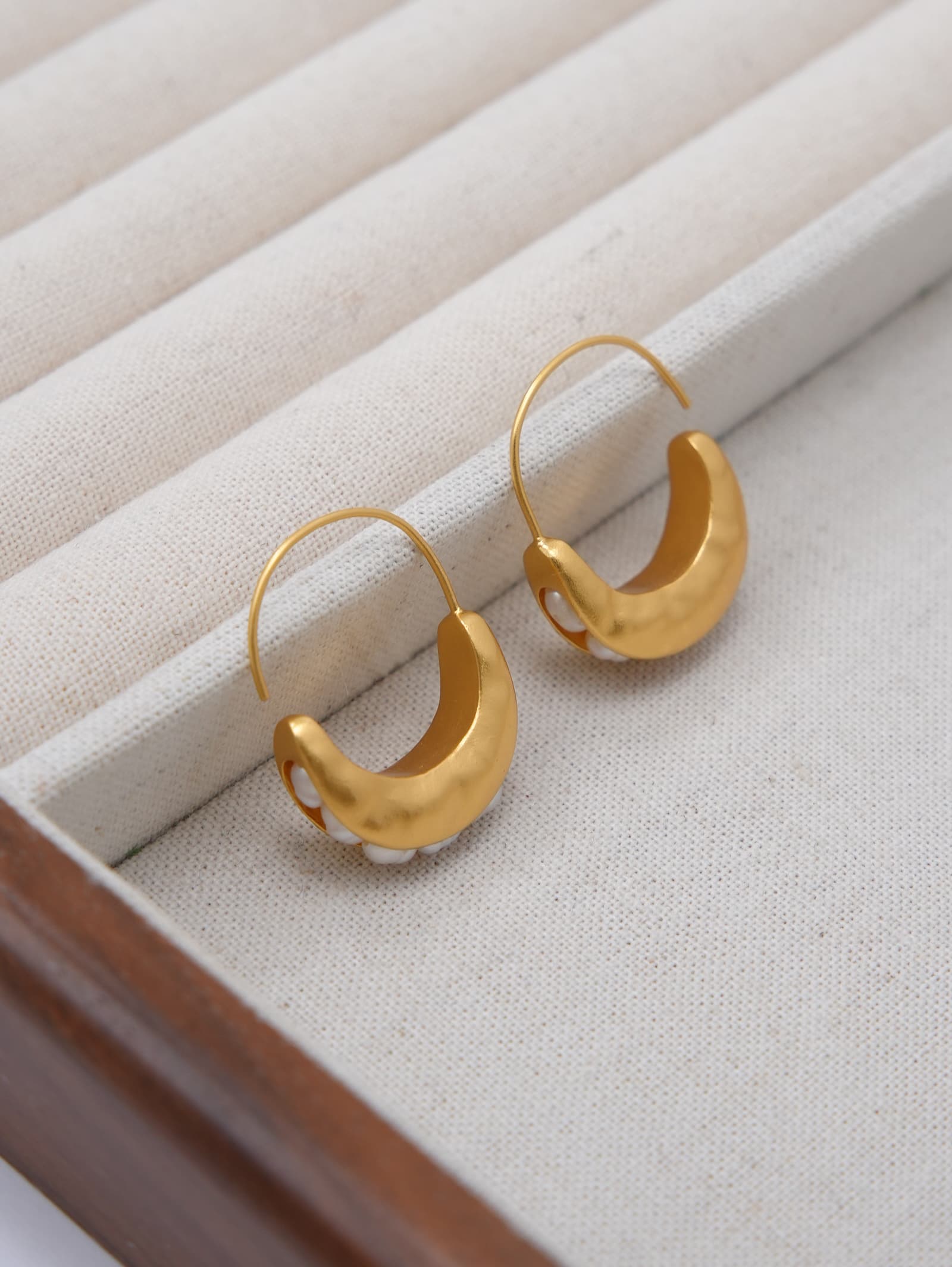 Vintage Crescent Hoops with Freshwater Pearls